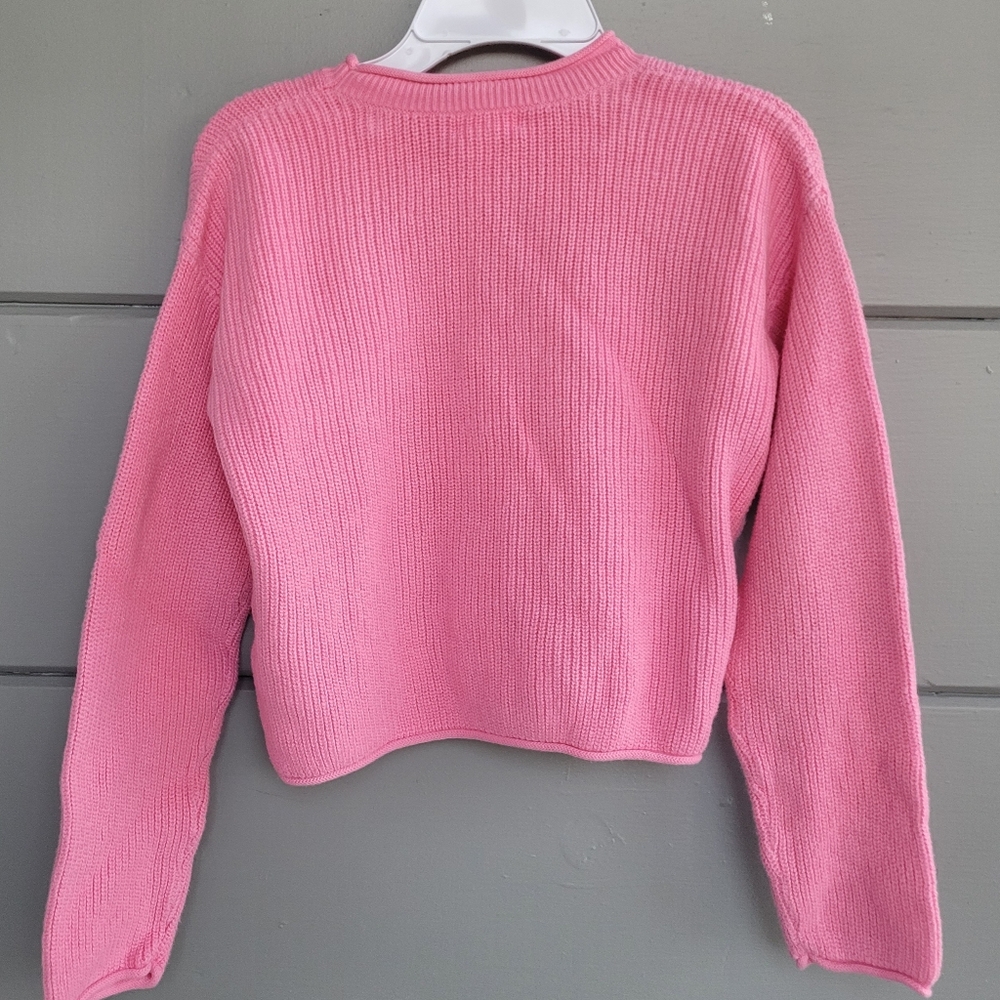Cat & Jack Pink Crew Neck Sweater Ribbed Knit Cozy - Picture 3 of 3